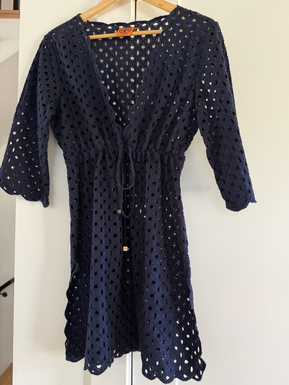 Tory Burch Classic Navy Eyelet Embroidered Tunic/Beach Cover-Up - M
